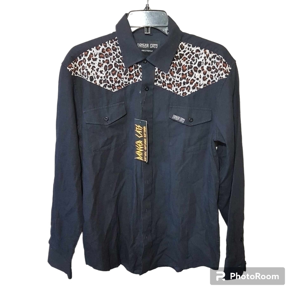 Danger Cats Cotton Long Sleeve Button Down Shirt